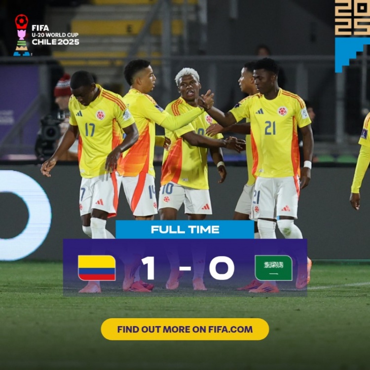 世青赛首轮哥伦比亚1-0击败沙特，与挪威同积3分领跑F组